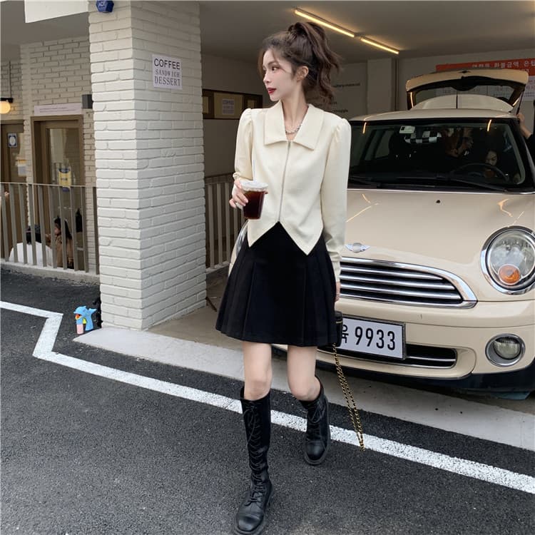 가을 의상 새로운 빅 사이즈 여성 의류 후아 남편 그리드 니트 스웨터 불규칙 제비꼬리 폴로 칼라 맨위 상세 이미지 7
