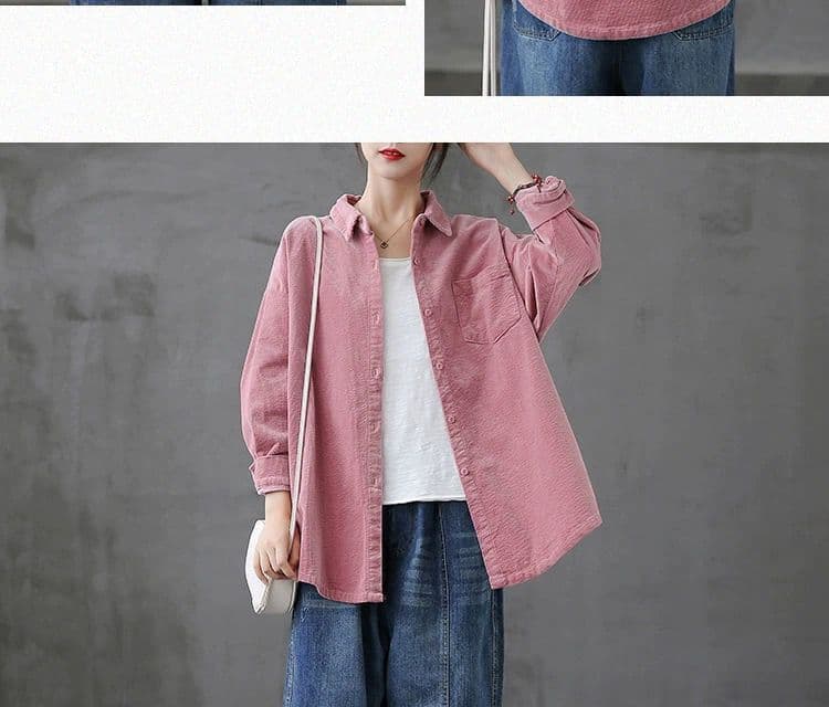 가을 의상 새로운 문예 레트로 코듀로이 긴팔 여성 셔츠 외출용 다용도 캐주얼 셔츠 재킷 상세 이미지 9