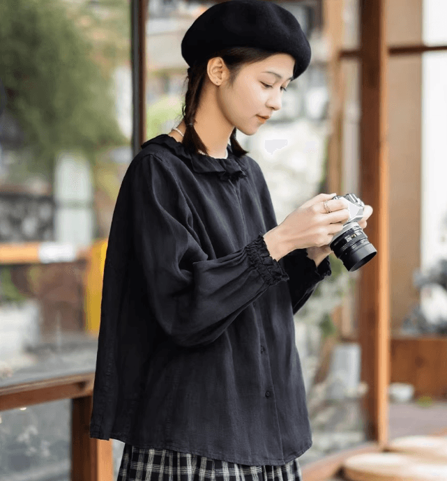 가을 의상 새로운 화이트 셔츠 긴팔 여성 의류 루즈핏 프릴 맨위 Chic 프랑스식 셔츠 이미지 2