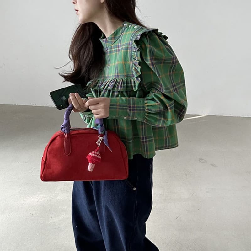 가을 의상 새로운 한국 chic 레트로 프릴 디자인 체크무늬 캐주얼 루즈핏 긴팔 인형 셔츠 셔츠 맨위 상세 이미지 19
