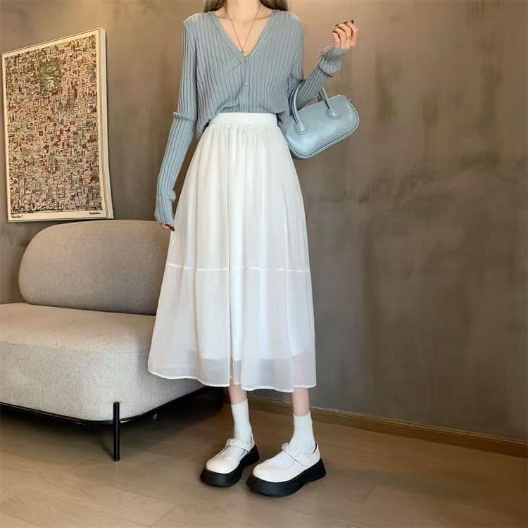 가을 의상 고급 유럽 오간자 하이웨이스트 퍼프 스커트 요정 치마 패션 다용도 허리밴드 슬림해 보이는 한 마디 반신 스커트 상세 이미지 11