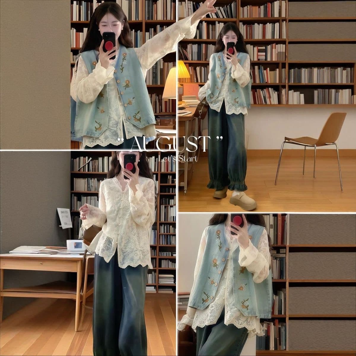 가을 의상 새로운 한국 스타일 루즈핏 슬림해 보이는 데님 조끼 여자 고급 센스 Chic 고유 한 루즈핏 스택 착용 조끼 세트 상세 이미지 19