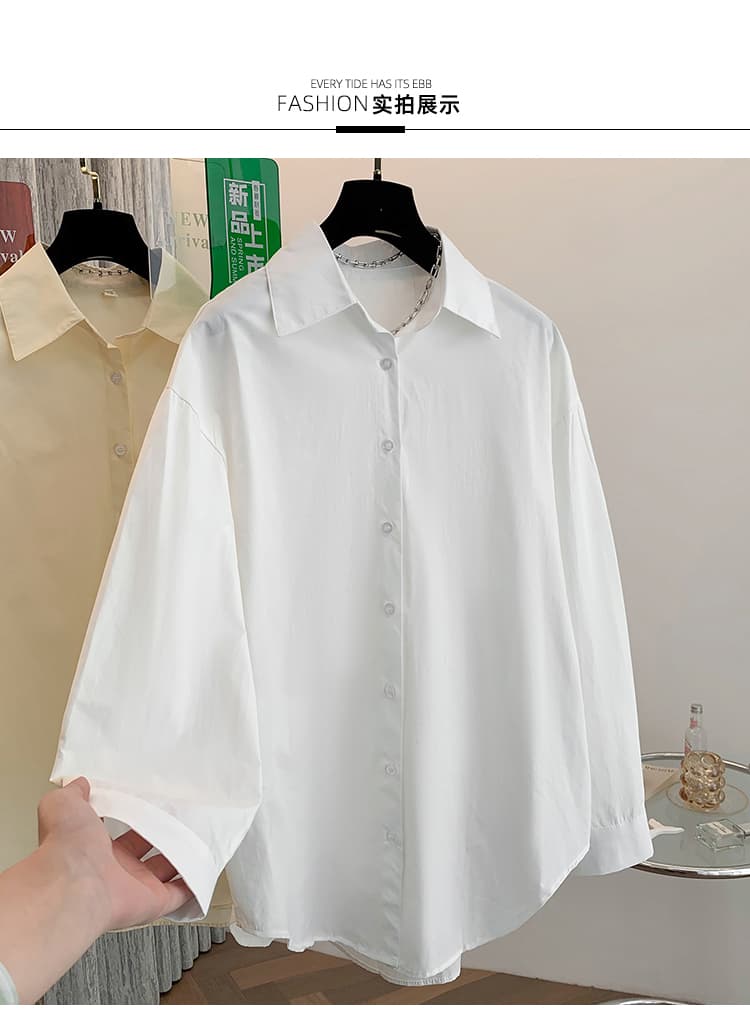 실사 가을 의상 순면 파란색 긴팔 셔츠 여성 셔츠 출퇴근 착용 가져 가라. 캐주얼 블루 셔츠 재킷 상세 이미지 10