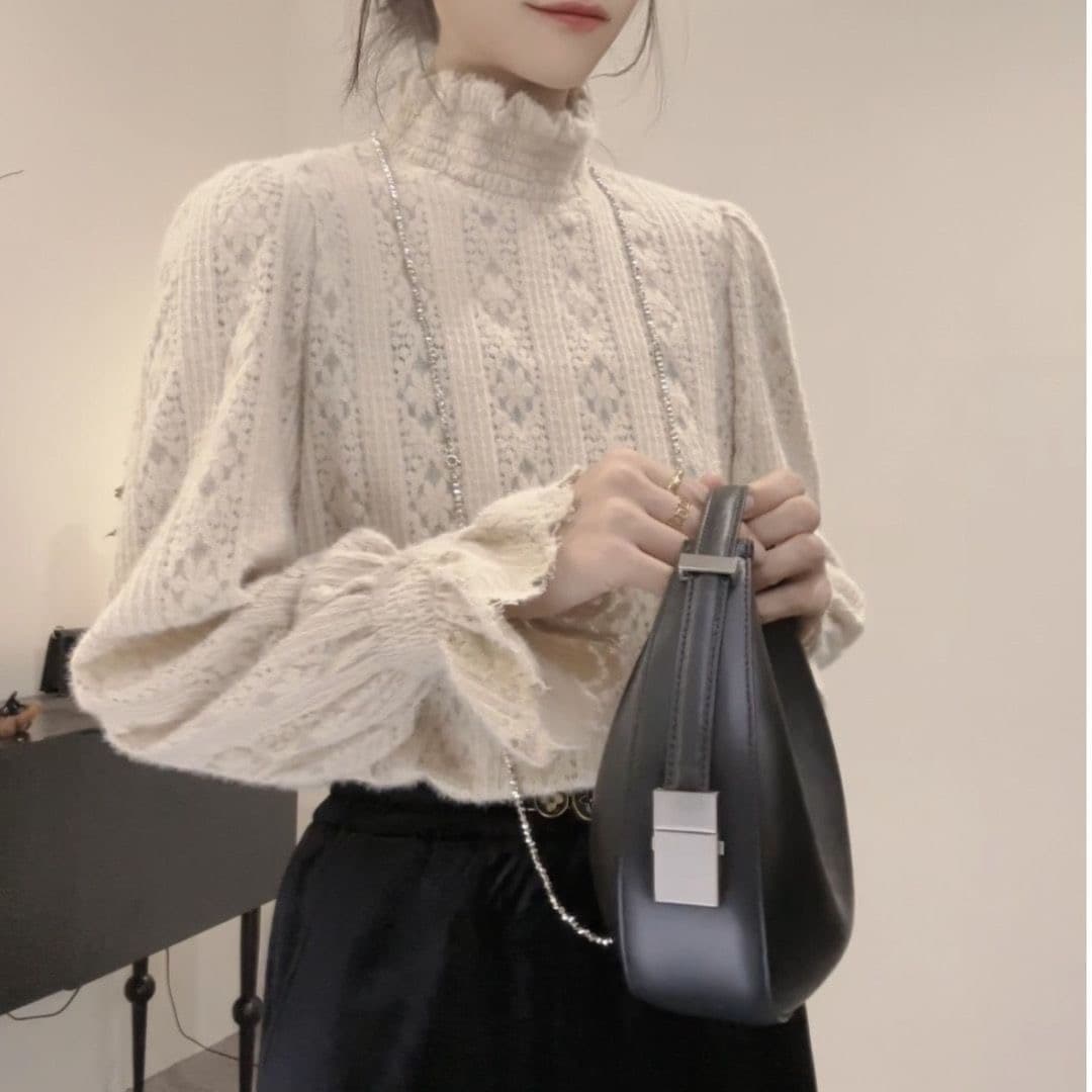 가을 의상 새로운 한 부서 품격 새로운 측면 터틀넥 레이스 두꺼운 외국 가스 만나는 맨위 상세 이미지 3