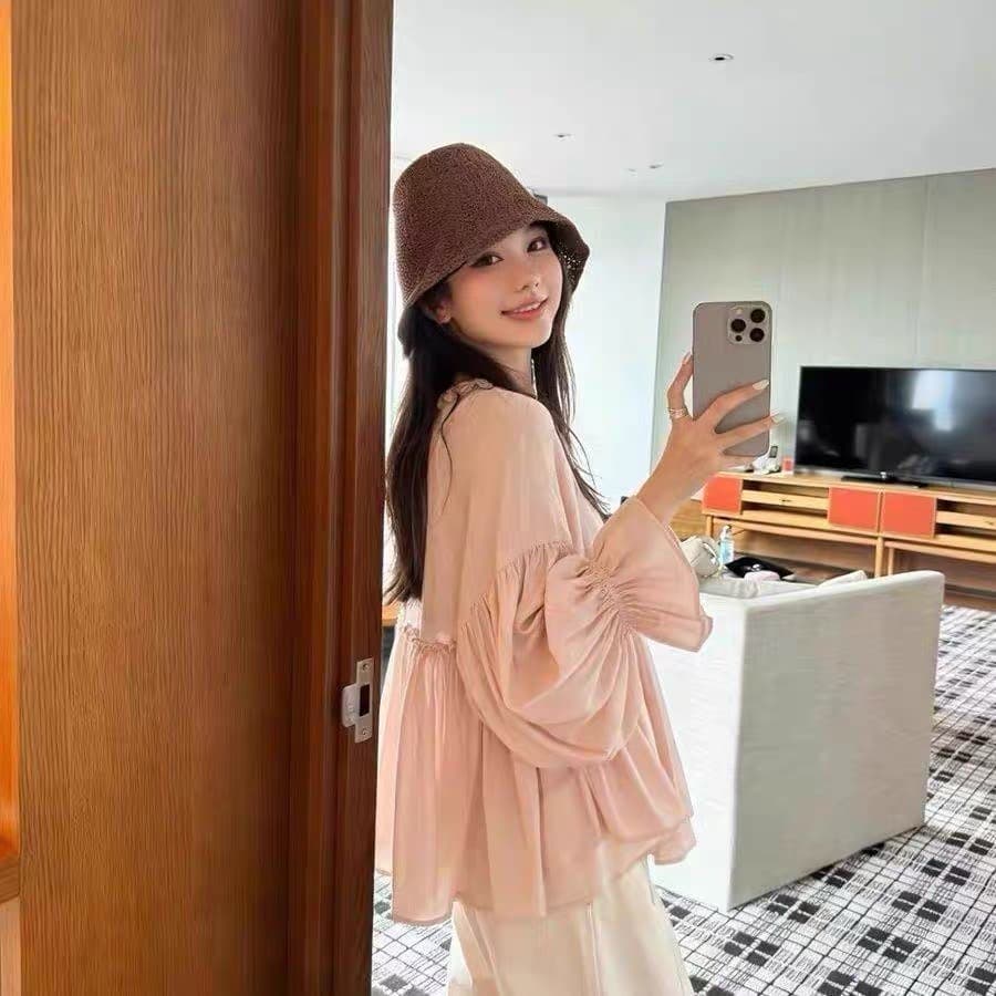 가을 의상 새로운 품격 다용도 슬림해 보이는 셔츠 달콤함 프릴 요정 한 마디 진자 루즈핏 인형 셔츠 맨위 상세 이미지 3