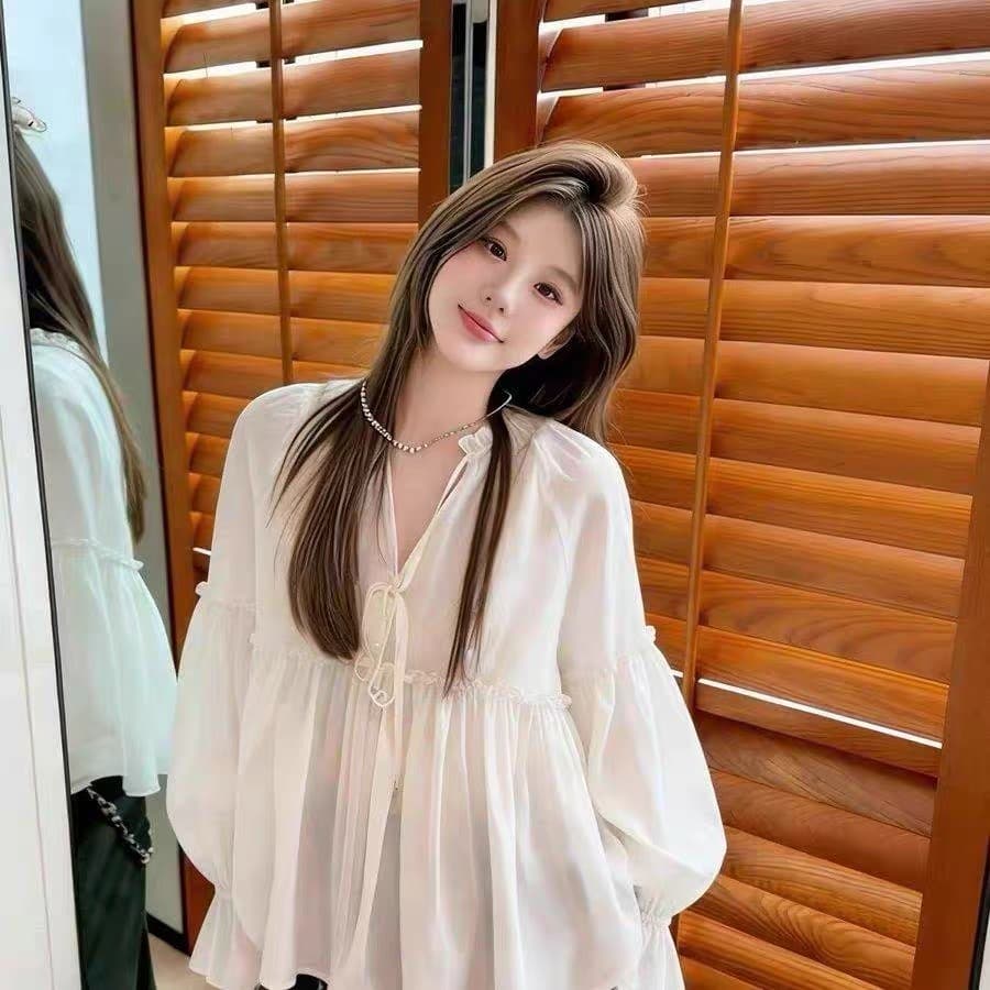 가을 의상 새로운 품격 다용도 슬림해 보이는 셔츠 달콤함 프릴 요정 한 마디 진자 루즈핏 인형 셔츠 맨위 상세 이미지 6