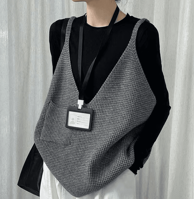 가을 겨울 의류 새로운 루즈핏 빅 사이즈 chic 느긋한 부담하지 마세요. 루즈핏 주머니 스웨터 조끼 슬립 외출용 상세 이미지 3