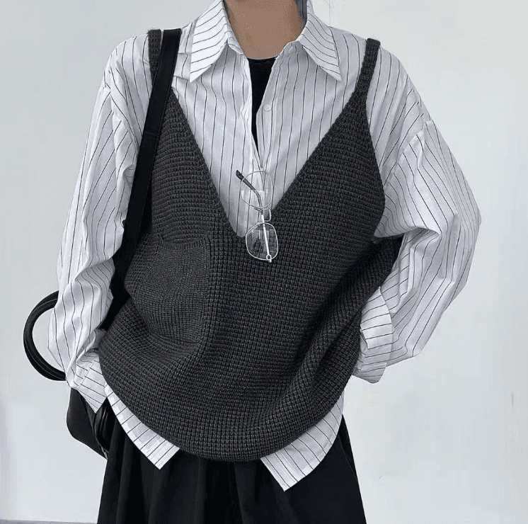 가을 겨울 의류 새로운 루즈핏 빅 사이즈 chic 느긋한 부담하지 마세요. 루즈핏 주머니 스웨터 조끼 슬립 외출용 상세 이미지 4