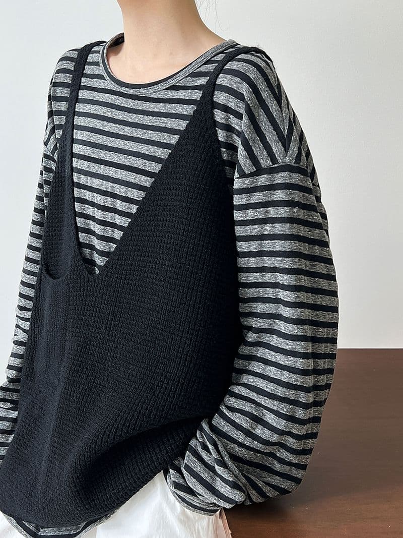 가을 겨울 의류 새로운 루즈핏 빅 사이즈 chic 느긋한 부담하지 마세요. 루즈핏 주머니 스웨터 조끼 슬립 외출용 상세 이미지 9