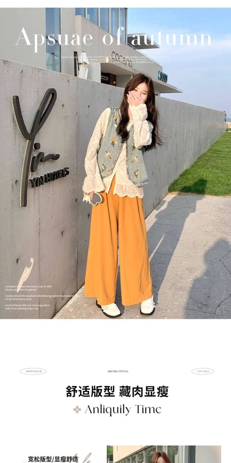 가을 의상 새로운 한국 스타일 루즈핏 슬림해 보이는 데님 조끼 여자 고급 센스 Chic 고유 한 루즈핏 스택 착용 조끼 세트 상세 이미지 2