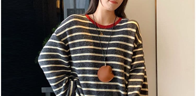 지금 지금 2026 이른 가을 신제품 임산부 스트라이프 긴팔 연삭 털 배색 루즈핏 느긋한 풀오버 맨위 반신 스커트 상세 이미지 8