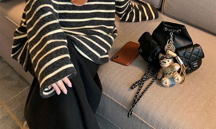 지금 지금 2026 이른 가을 신제품 임산부 스트라이프 긴팔 연삭 털 배색 루즈핏 느긋한 풀오버 맨위 반신 스커트 상세 이미지 21