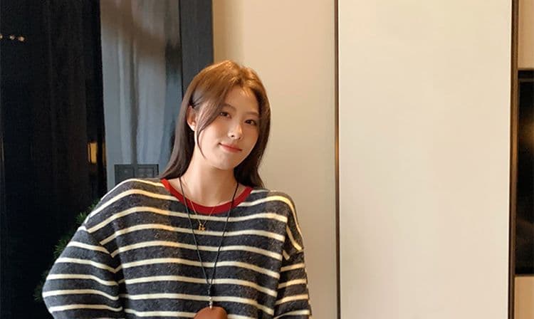 지금 지금 2026 이른 가을 신제품 임산부 스트라이프 긴팔 연삭 털 배색 루즈핏 느긋한 풀오버 맨위 반신 스커트 상세 이미지 28