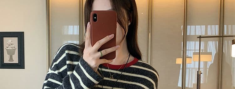 지금 지금 2026 이른 가을 신제품 임산부 스트라이프 긴팔 연삭 털 배색 루즈핏 느긋한 풀오버 맨위 반신 스커트 상세 이미지 33