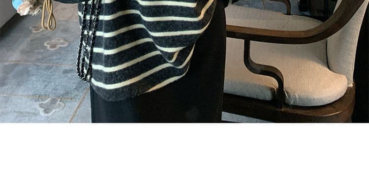 지금 지금 2026 이른 가을 신제품 임산부 스트라이프 긴팔 연삭 털 배색 루즈핏 느긋한 풀오버 맨위 반신 스커트 상세 이미지 35