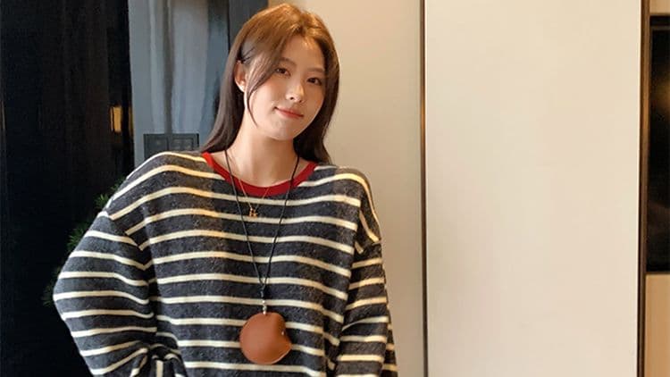 지금 지금 2026 이른 가을 신제품 임산부 스트라이프 긴팔 연삭 털 배색 루즈핏 느긋한 풀오버 맨위 반신 스커트 상세 이미지 45