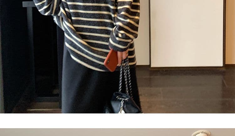 지금 지금 2026 이른 가을 신제품 임산부 스트라이프 긴팔 연삭 털 배색 루즈핏 느긋한 풀오버 맨위 반신 스커트 상세 이미지 46