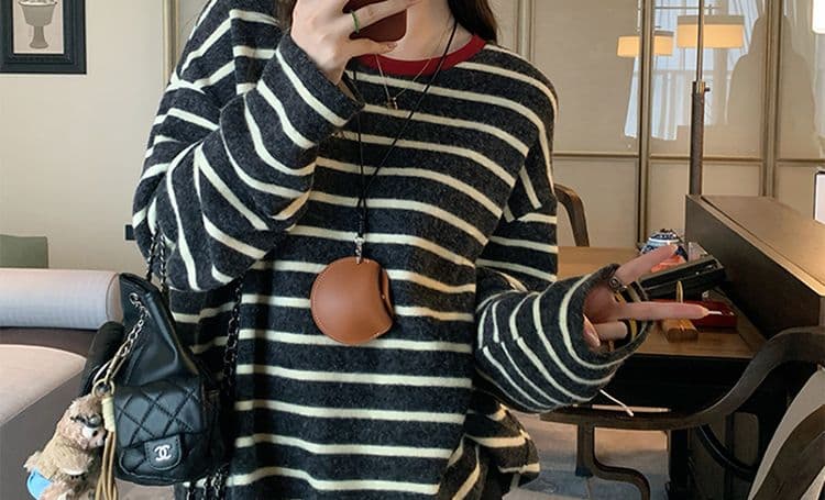 지금 지금 2026 이른 가을 신제품 임산부 스트라이프 긴팔 연삭 털 배색 루즈핏 느긋한 풀오버 맨위 반신 스커트 상세 이미지 51