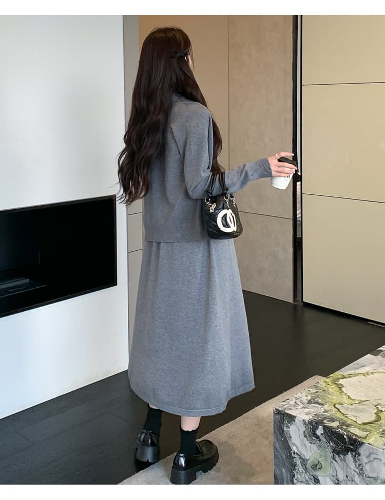실사 임산부 가을 겨울 새로운 작은 샤넬 스타일 세트 트렌디 엄마 외국 가스 슬림해 보이는 카디건 코트 조끼 스커트 투피스 세트 상세 이미지 20