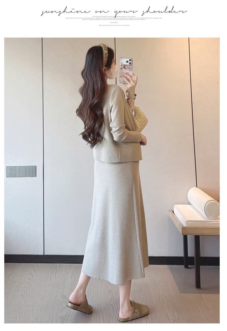 실사 지금 임산부 가을 겨울 새로운 작은 샤넬 스타일 세트 트렌디 엄마 외국 가스 슬림해 보이는 카디건 코트 조끼 치마 세트 상세 이미지 18