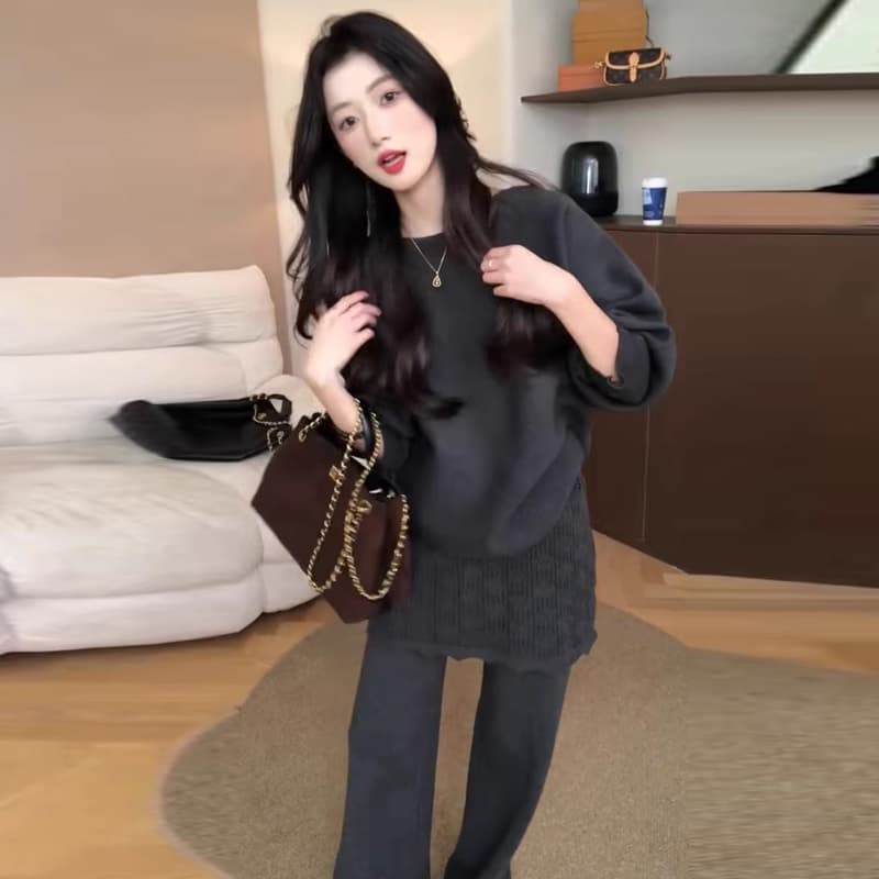 지금 신제품 임산부 느긋한 캐주얼 세트 가을 겨울 새로운 니트 스웨터 스웨터 방귀 커튼 바지 투피스 세트 착용 가져 가라. 이미지 4