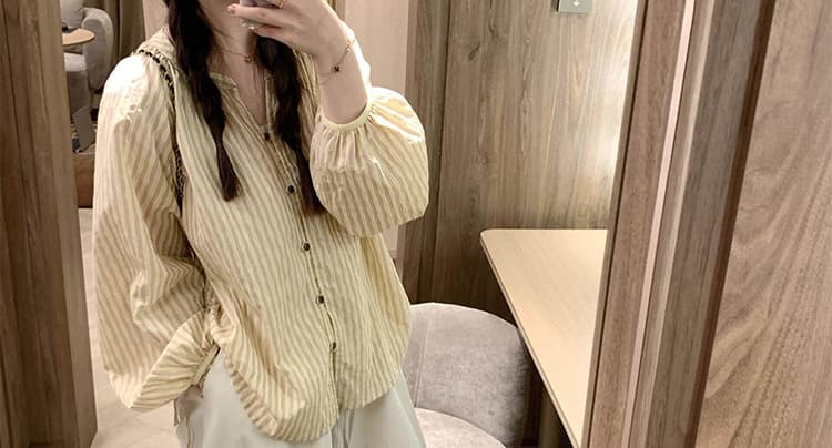 지금 지금 2026 이른 가을 신제품 출산 착용 봄 작은 청신 스트라이프 셔츠 와이드 레그 팬츠 세트 상세 이미지 17