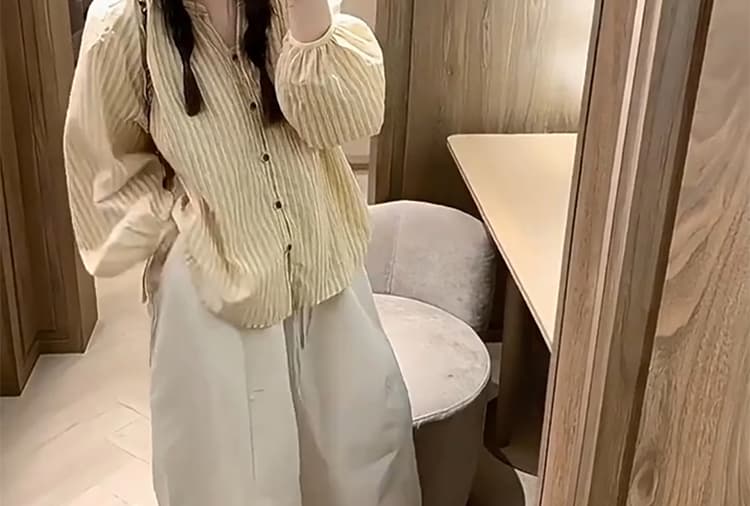 지금 지금 2026 이른 가을 신제품 출산 착용 봄 작은 청신 스트라이프 셔츠 와이드 레그 팬츠 세트 상세 이미지 22
