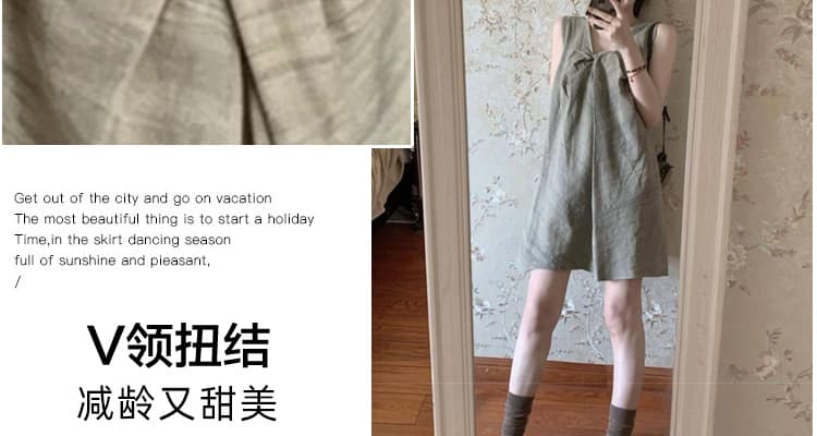 여름 신제품 레트로 매듭 V넥 루즈핏 빅 사이즈 임산부 드레스 캐주얼 슬림해 보이는 새로운 출산 스커트 상세 이미지 10
