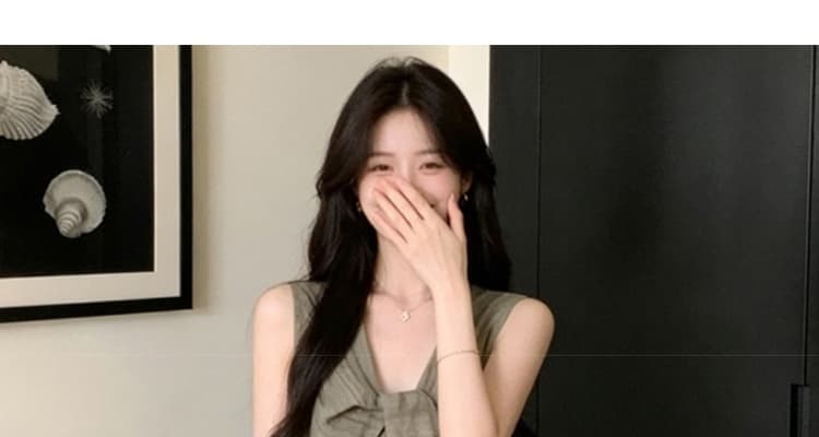 여름 신제품 레트로 매듭 V넥 루즈핏 빅 사이즈 임산부 드레스 캐주얼 슬림해 보이는 새로운 출산 스커트 상세 이미지 35