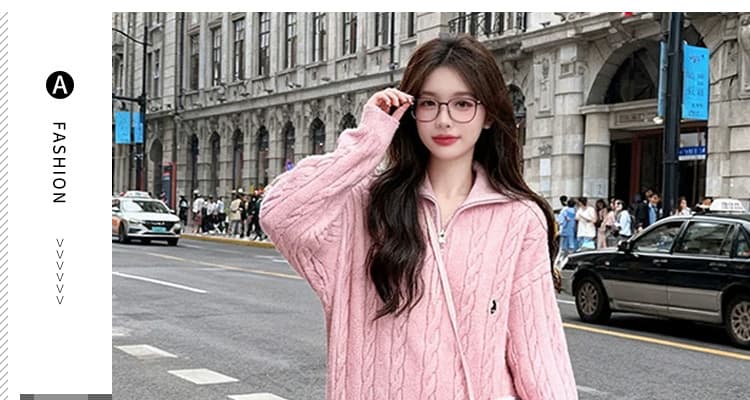 출산 착용 새로운 디자인 센스 반하이넥 지퍼 롱 코트 스웨터 드레스 가을 겨울철 품격 드레스 기본 셔츠 상세 이미지 1