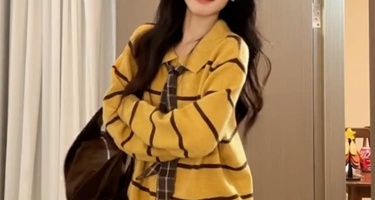 지금 한 부서 출산 착용 POLO 칼라 스트라이프 풀오버 두꺼운 스웨터 여자 가을 겨울 느긋한 루즈핏 니트 스웨터 맨위 상세 이미지 33