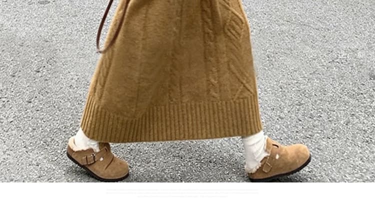 지금 임산부 클래식 꽈배기 중간 길이 풀오버 스웨터 드레스 가을 겨울 루즈핏 슬림해 보이는 무릎 아래 니트 스웨터 롱 스커트 상세 이미지 35