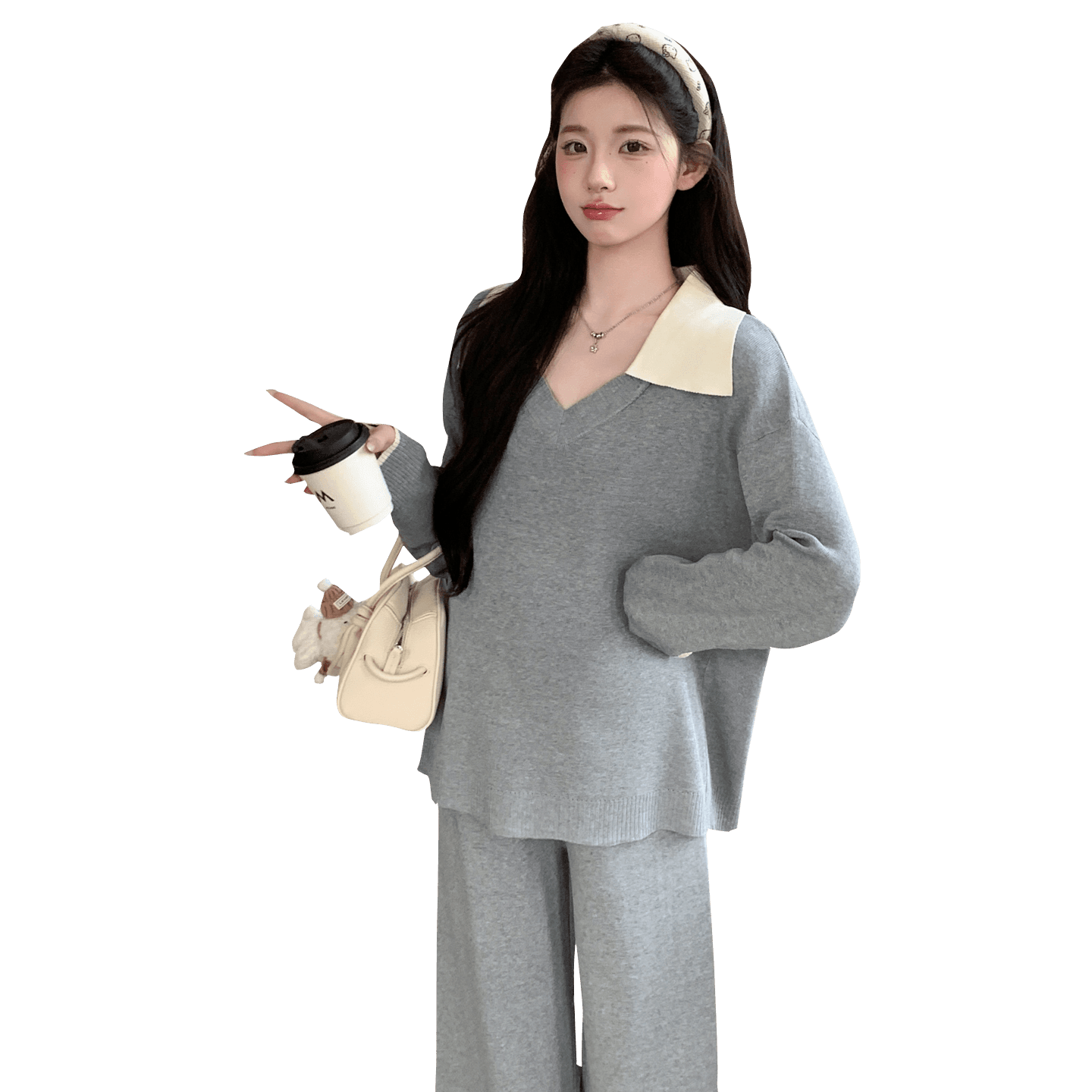 실사 2026 새로운 임산부 루즈핏 느긋한 니트 투피스 세트 가을 겨울 한 부서 패션 캐주얼 임신 엄마 세트 이미지 5