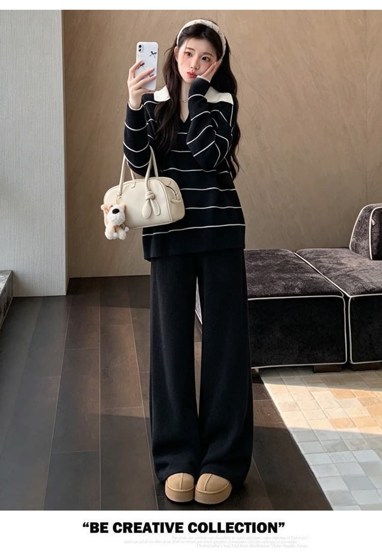실사 지금 임산부 가을 겨울 신제품 패션 루즈핏 한국 스타일 맨위 와이드 레그 팬츠 연령 감소 품격 슬림해 보이는 세트 상세 이미지 13
