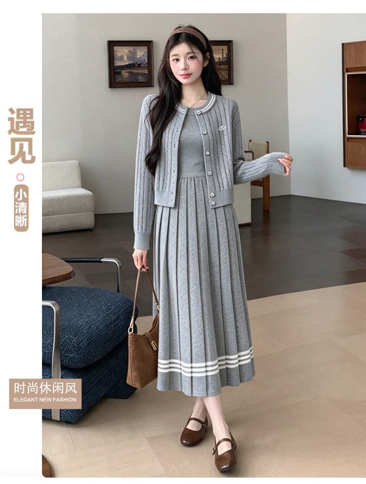 실사 임산부 가을 겨울 신제품 게으른 착용 가져 가라. 한국 스타일 패션 오픈 가디건 조끼 스커트 연령 감소 품격 슬림해 보이는 세트 상세 이미지 1