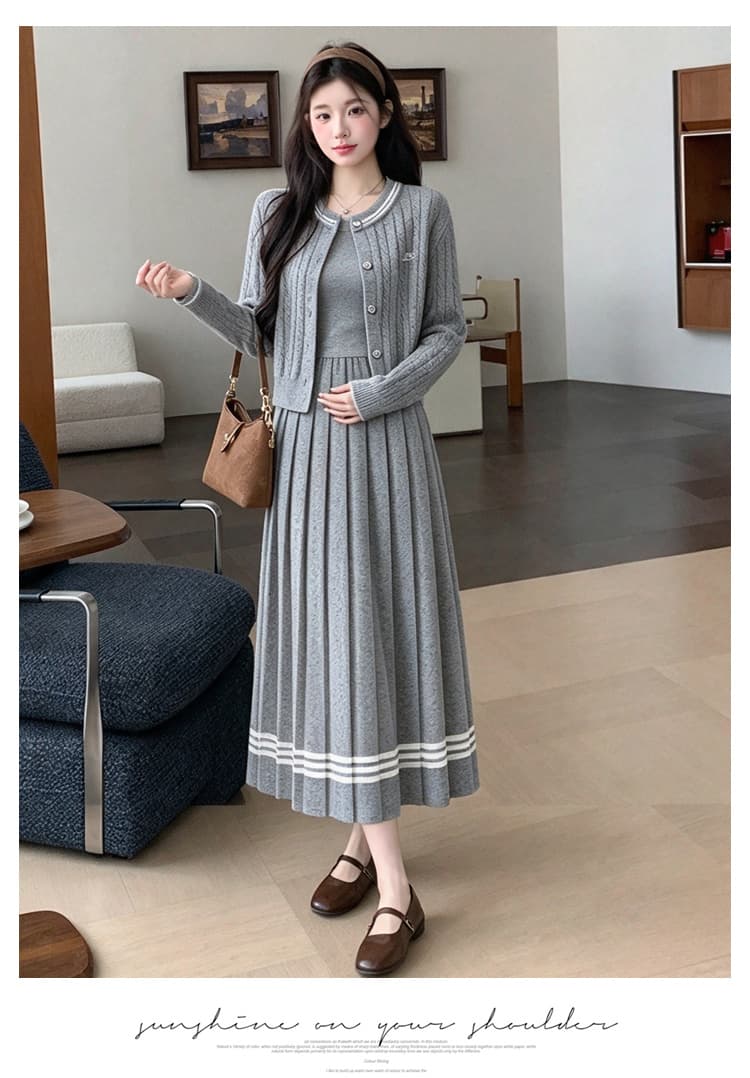 실사 임산부 가을 겨울 신제품 게으른 착용 가져 가라. 한국 스타일 패션 오픈 가디건 조끼 스커트 연령 감소 품격 슬림해 보이는 세트 상세 이미지 11