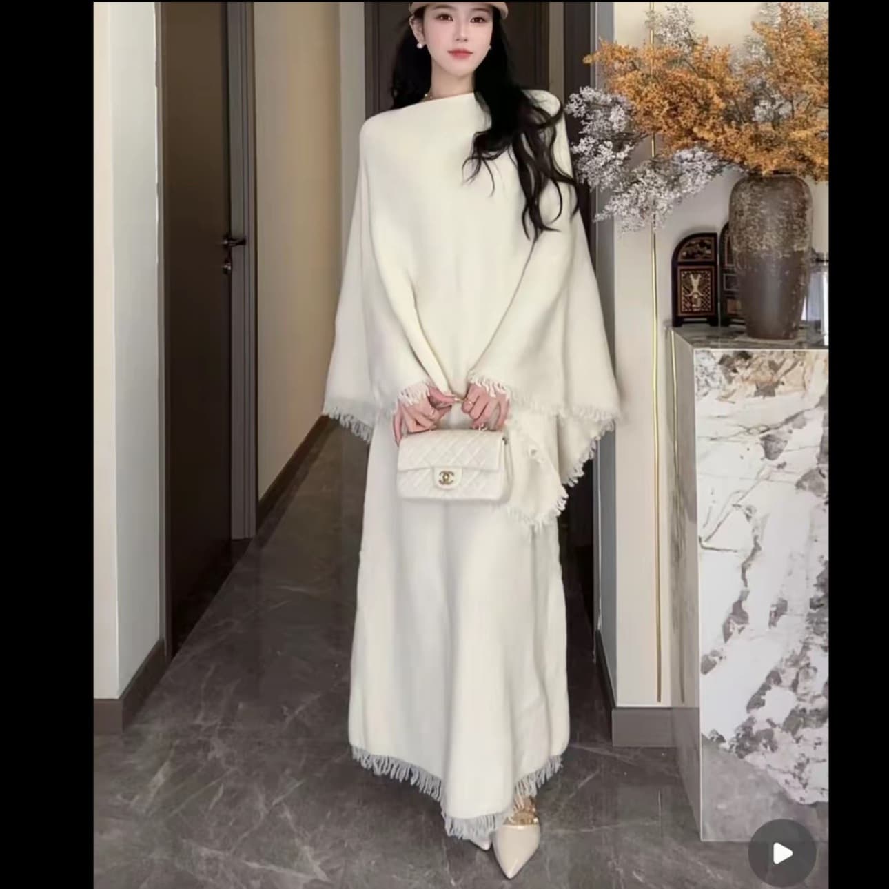 지금 2026 임산부 가을 겨울 새로운 세트 패션 외국 가스 무거운 작업 망토 숄 패션 드레스 투피스 세트 상세 이미지 3
