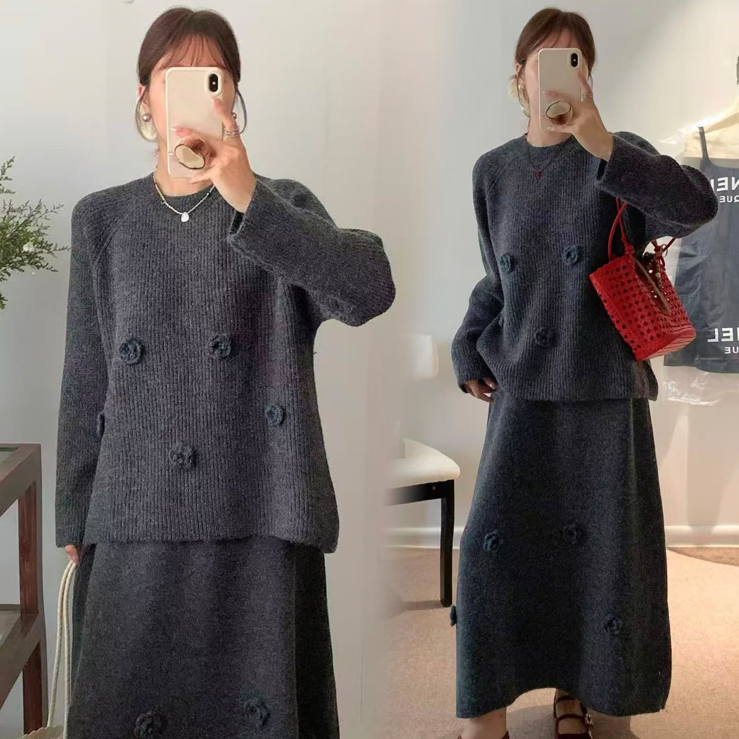 실사 2026 임산부 가을 겨울 신제품 게으른 착용 가져 가라. 한국 스타일 임산부 스웨터 연령 감소 품격 슬림해 보이는 세트 상세 이미지 3