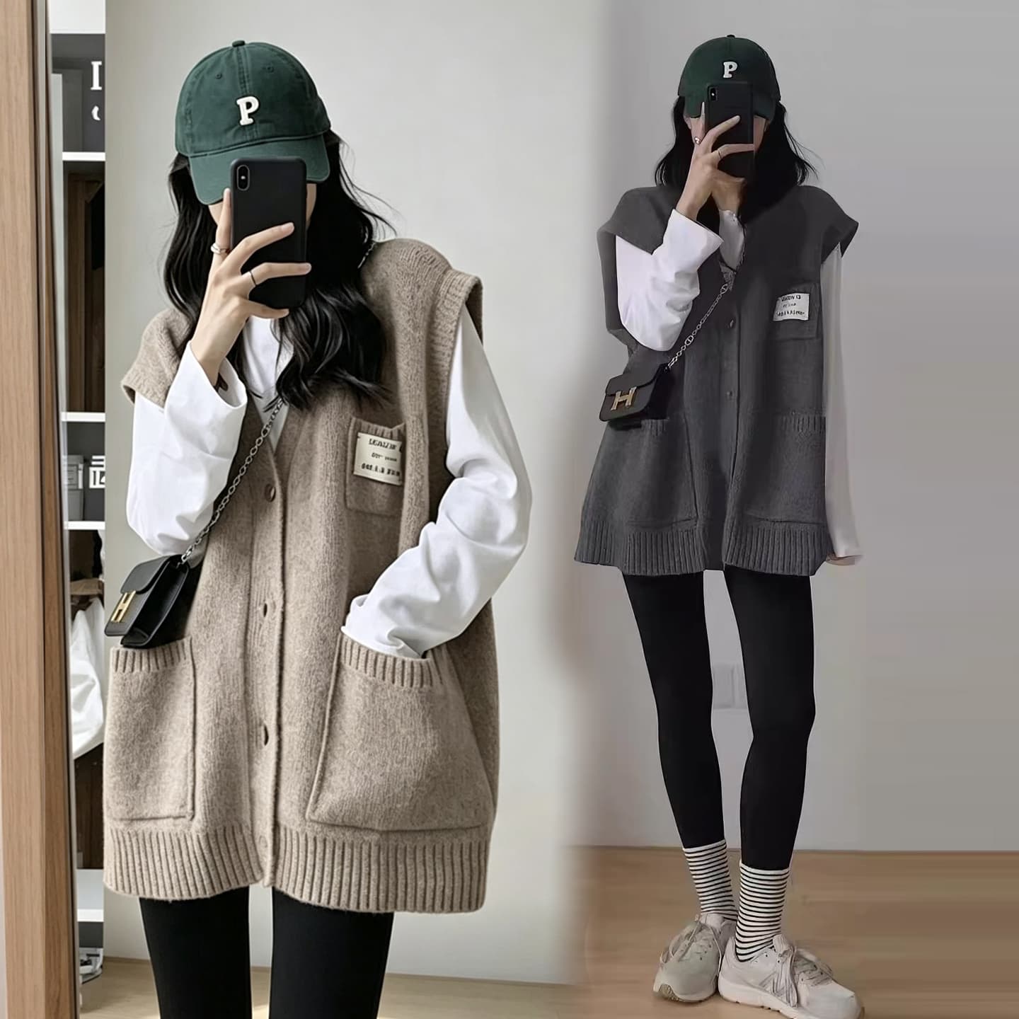 지금 지금 2026 임산부 가을 겨울 신제품 오픈 가디건 베스트 스웨터 순면 화이트 게으른 패션 착용 가져 가라. 투피스 슈트 이미지 4