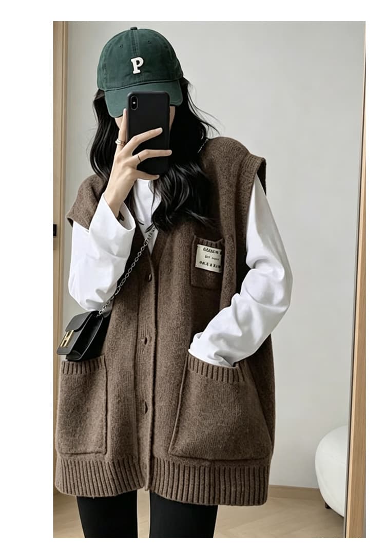 지금 지금 2026 임산부 가을 겨울 신제품 오픈 가디건 베스트 스웨터 순면 화이트 게으른 패션 착용 가져 가라. 투피스 슈트 상세 이미지 17
