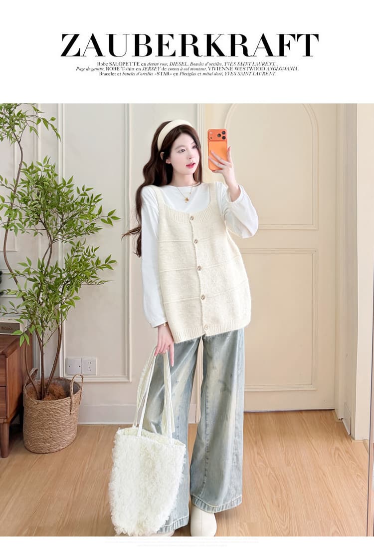 실사 2026 임산부 가을 겨울 신제품 패션 착용 가져 가라. 순면 맨위 임산부 스웨터 베스트 조끼 치마 세트 상세 이미지 22