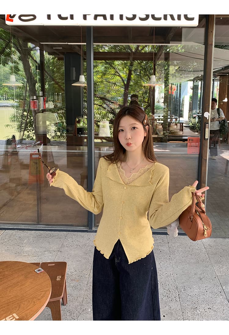 정가 실사 2026 봄 드레스 새로운 지방 mm 빅 사이즈 여성 순수한 욕망 패치워크 레이스 프릴 인사이드 가져 가라. 긴팔 맨위 상세 이미지 13