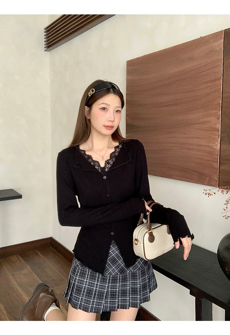정가 실사 2026 봄 드레스 새로운 지방 mm 빅 사이즈 여성 순수한 욕망 패치워크 레이스 프릴 인사이드 가져 가라. 긴팔 맨위 상세 이미지 28