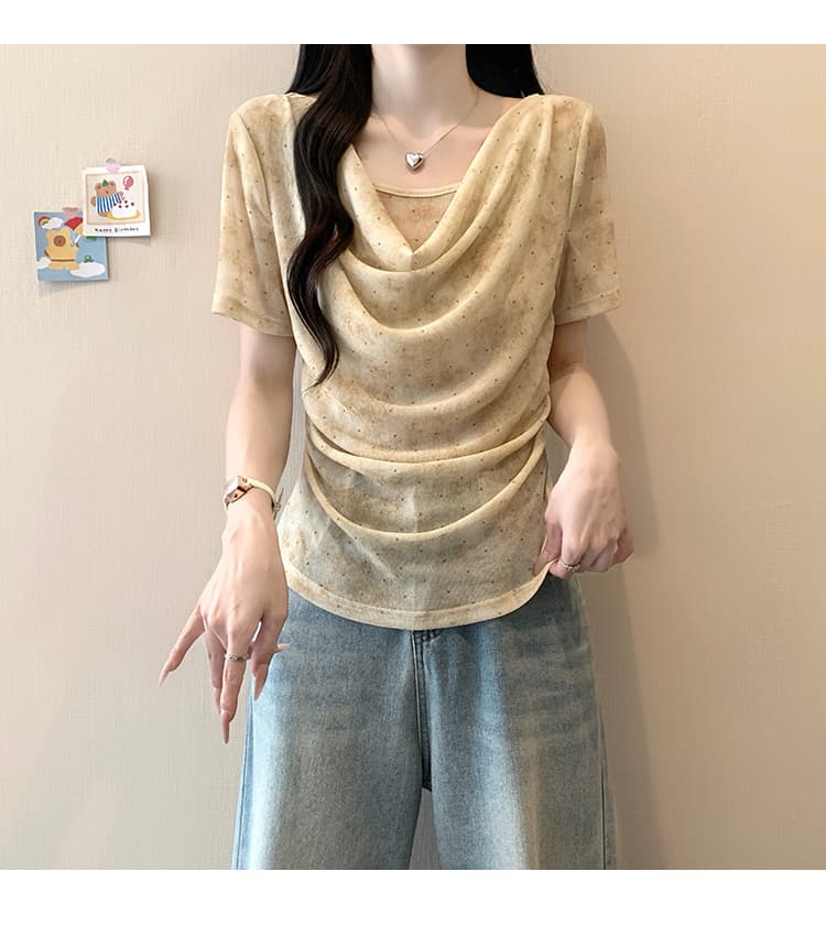 정가 실사 2026 여름 드레스 새로운 지방 mm 빅 사이즈 여성 한 부서 연령 감소 흔들다 칼라 도트 무늬 반팔 작은 셔츠 맨위 상세 이미지 14