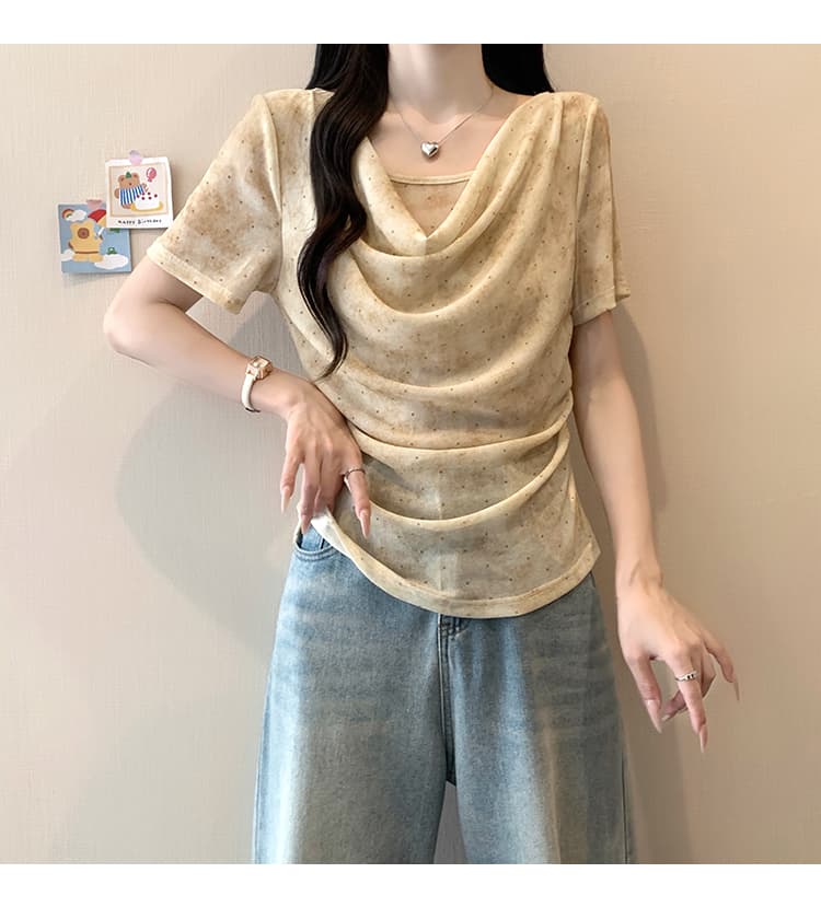 정가 실사 2026 여름 드레스 새로운 지방 mm 빅 사이즈 여성 한 부서 연령 감소 흔들다 칼라 도트 무늬 반팔 작은 셔츠 맨위 상세 이미지 15