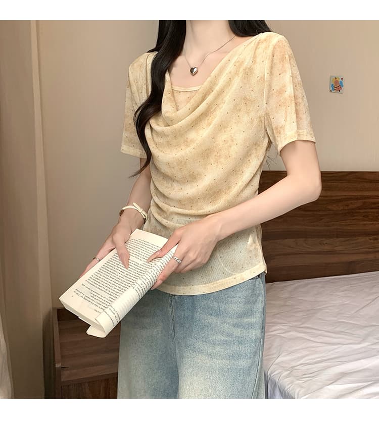 정가 실사 2026 여름 드레스 새로운 지방 mm 빅 사이즈 여성 한 부서 연령 감소 흔들다 칼라 도트 무늬 반팔 작은 셔츠 맨위 상세 이미지 18