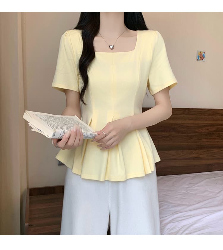 정가 실사 2026 여름 드레스 새로운 지방 mm 빅 사이즈 여성 프랑스식 광장 칼라 주름 디자인 센스 반팔 작은 셔츠 맨위 상세 이미지 24