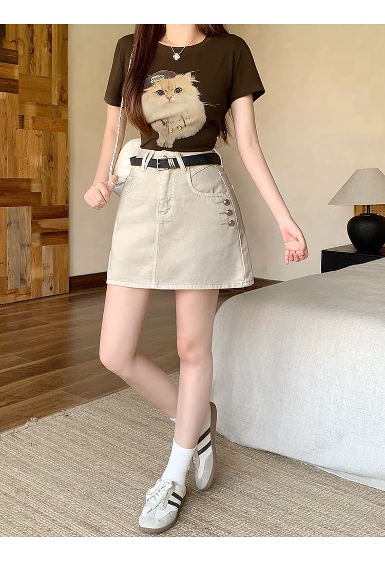 실사 2026 여름 드레스 새로운 지방 mm 빅 사이즈 여성 한 부서 디자인 센스 하이웨이스트 슬림해 보이는 데님 반신 스커트 미니 스커트 상세 이미지 13