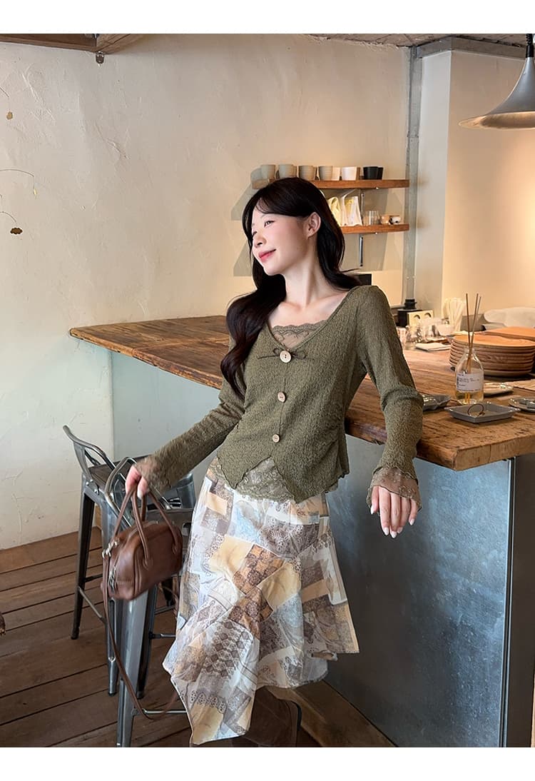 정가 실사 2026 가을 의상 새로운 지방 mm 빅 사이즈 여성 한 부서 순수한 욕망 패치워크 레이스 자카드 작은 셔츠 맨위 상세 이미지 10