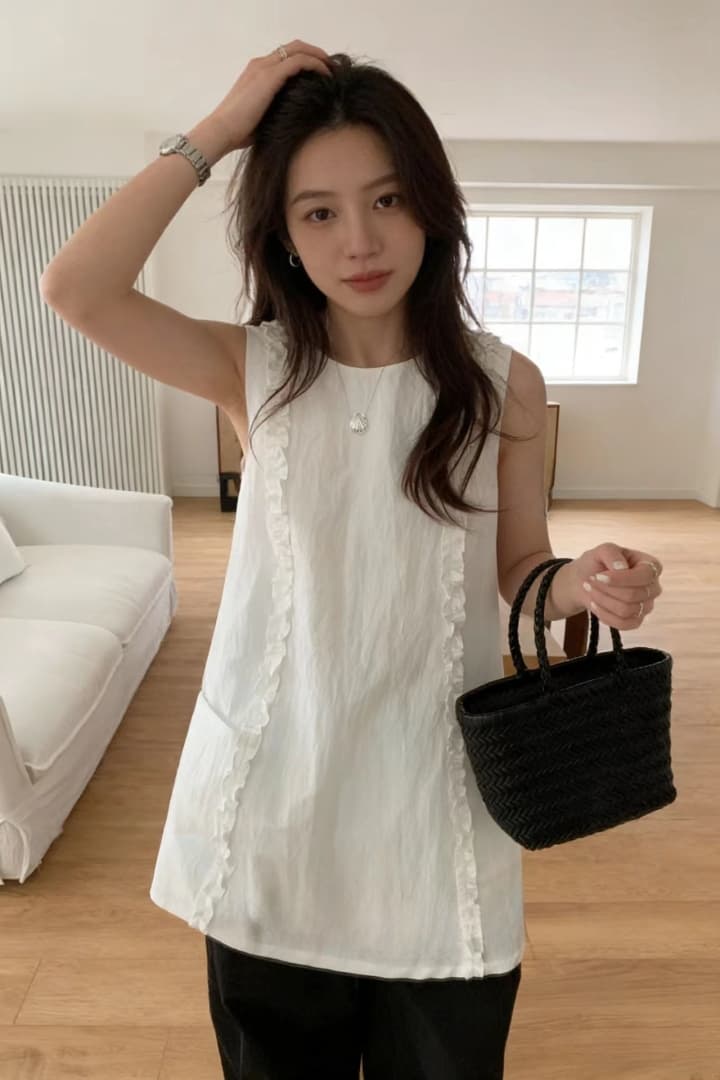 한 부서 디자인 센스 프릴 민소매 캐미솔 2026 새로운 여름 다용도 더블 주머니 여성 드레스 상세 이미지 1